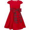 Ailsa Velvet & Plaid Bow Girls Party Dress, Red - Dresses - 1 - thumbnail