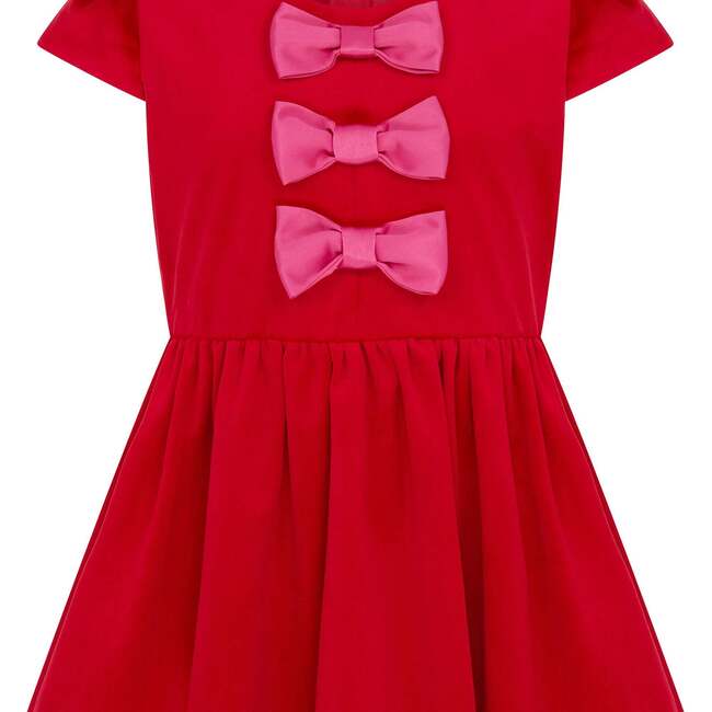 Joy Velvet & Satin Bows Girls Party Dress, Red & Pink - Dresses - 2