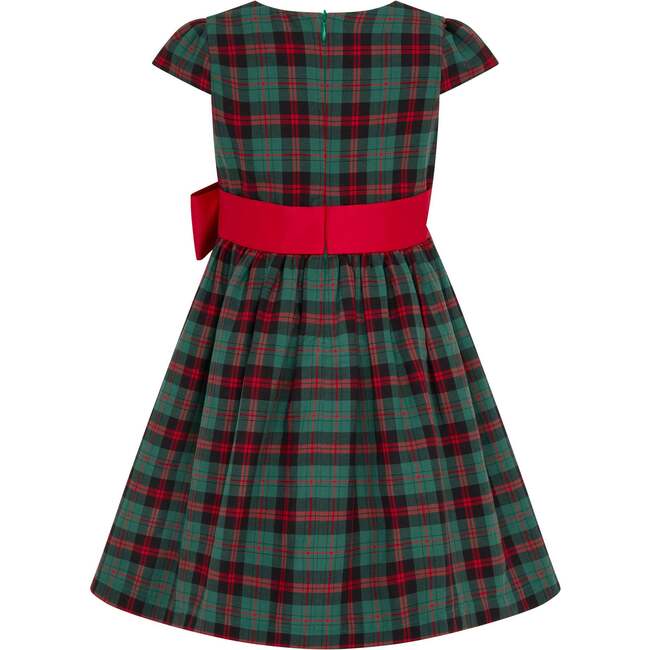 Cameron Plaid & Satin Bow Girls Party Dress, Green & Red - Dresses - 2