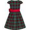 Cameron Plaid & Satin Bow Girls Party Dress, Green & Red - Dresses - 2