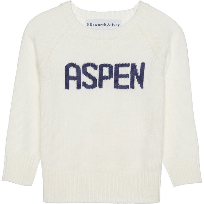 Kids Aspen Crew Neck Sweater, Ivory & Navy