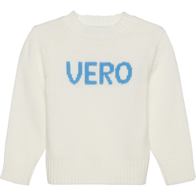 Kids Vero Beach Crew Neck Sweater, Ivory & Blue