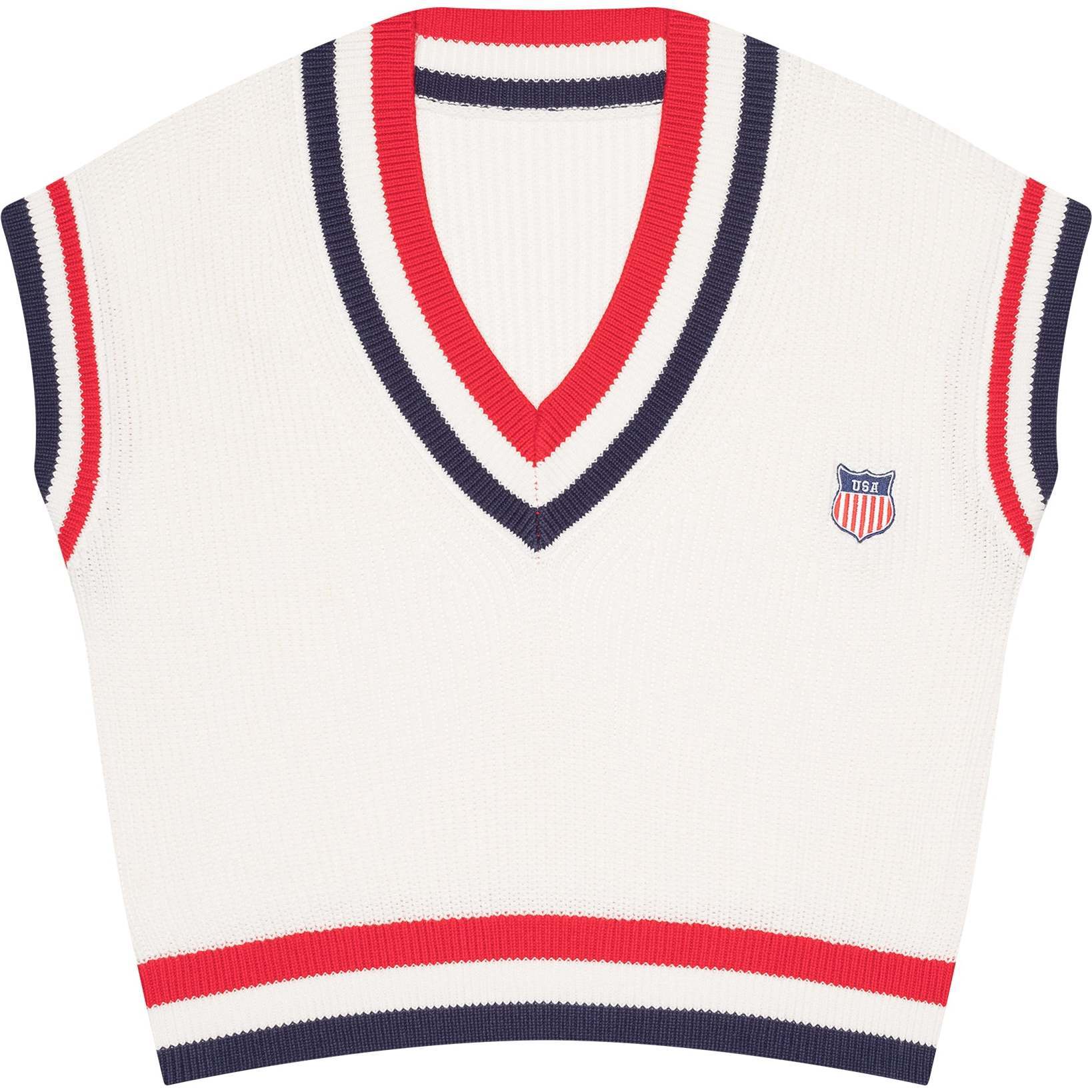 Women's American Shield V-Neck Sweater Vest, Ivory - Sweaters - 1