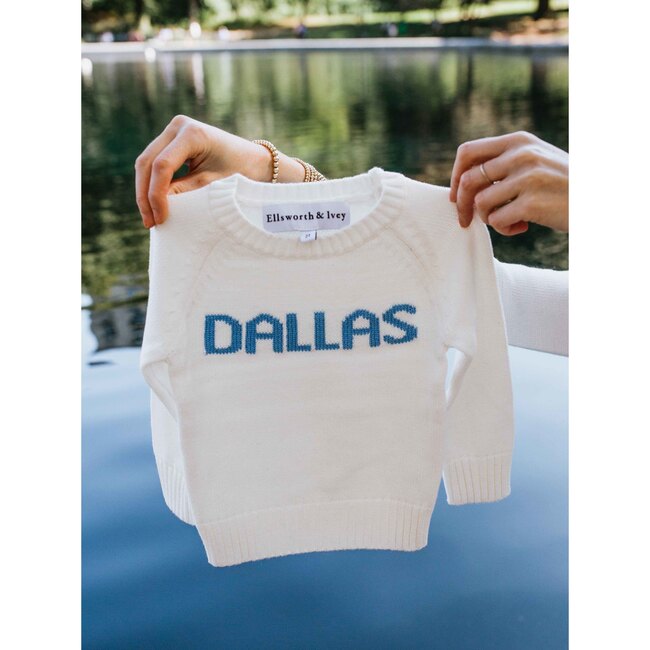 Kids Dallas Crew Neck Sweater, Ivory & Blue - Sweaters - 2