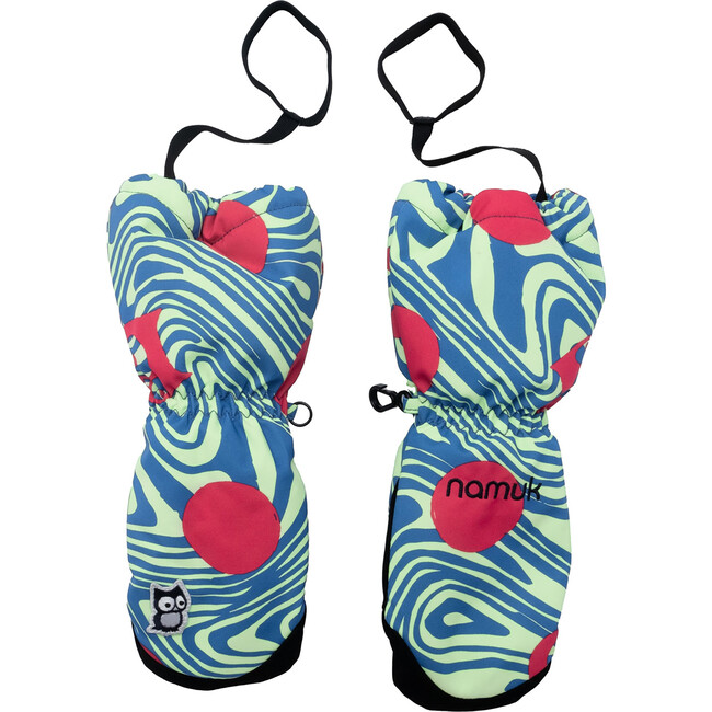 Legna Polka Statement PrimaLoft Silicon Print Wrist Leash Mittens, Blue Marin