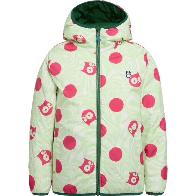 Legna Polka Glow Reversible PrimaLoft Hood Zipper Jacket, Mountain Green & Off White