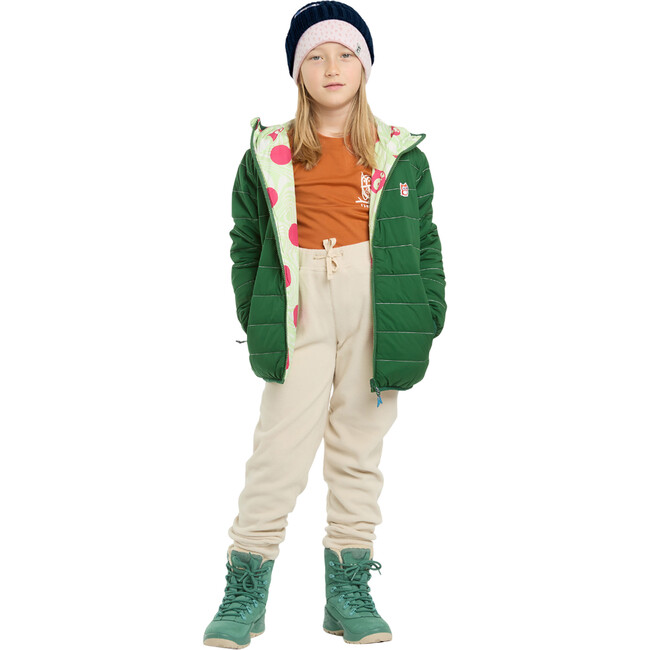 Legna Polka Glow Reversible PrimaLoft Hood Zipper Jacket, Mountain Green & Off White - Jackets - 7