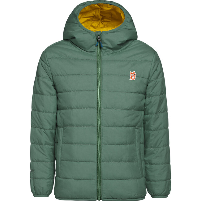 Glow Reversible PrimaLoft Hood Zipper Pocket Jacket, Mountain Green & Sunflower Yellow