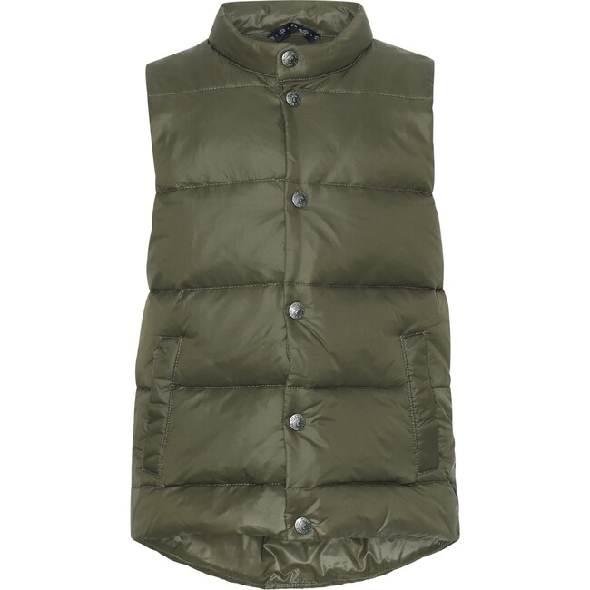 Children Featherlight Sleeveless Button Down Vest, Dark Moss