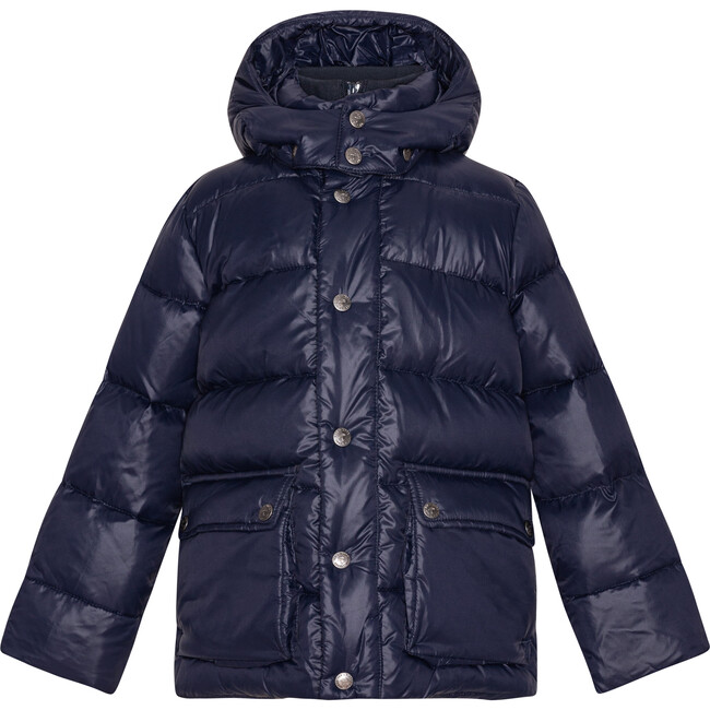 Kids Featherlight Ribbed Collar Button Down Winter Jacket, Navy