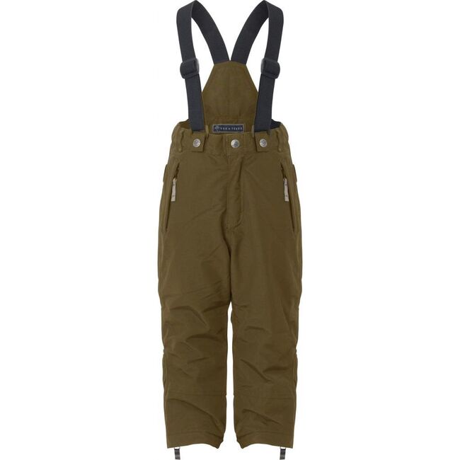 Children Detachable Suspender Zipper Adjustable Waist Ski Pants, Dark Olive