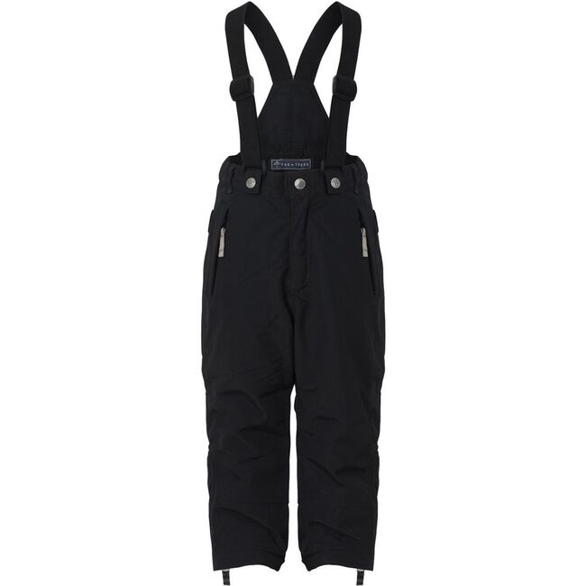 Children Detachable Suspender Zipper Adjustable Waist Ski Pants, Black