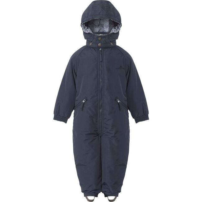 Children Detachable Hood Elastic Back & Cuff Zipper Wintersuit, Navy