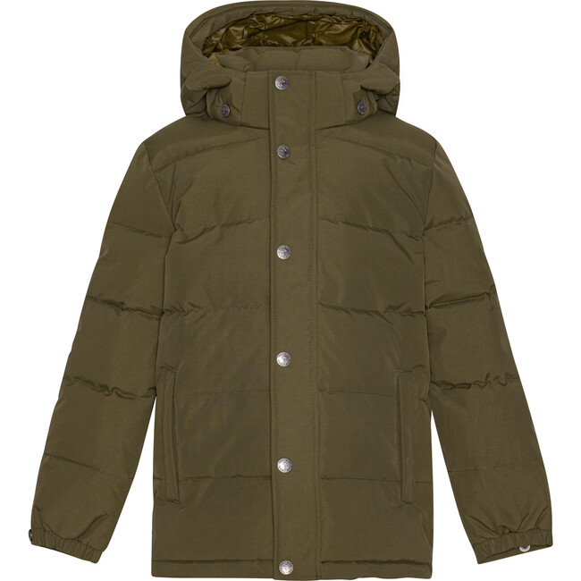 Children Detachable Hood Pocket Winter Ski Jacket, Dark Olive