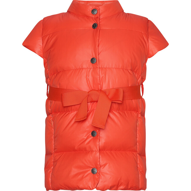 Featherlight Short Sleeve Ribbon Waist Down Vest, Spicy Orange