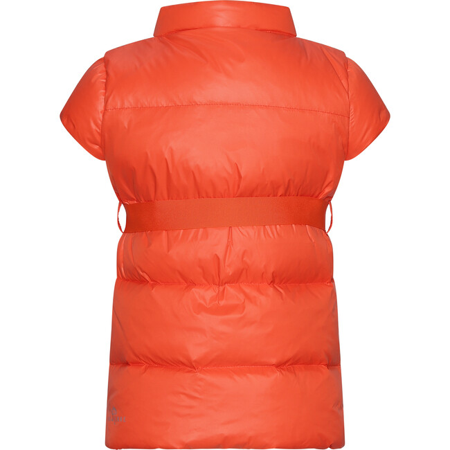 Featherlight Short Sleeve Ribbon Waist Down Vest, Spicy Orange - Vests - 2