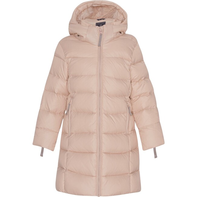 Girls Featherlight Detachable Hood Zipper Long Winter Down Coat, Mahogany Rose