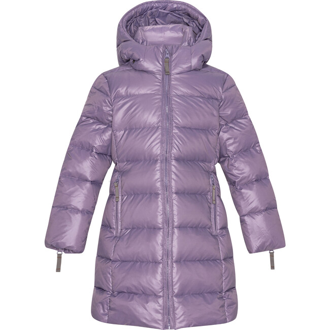 Girls Featherlight Detachable Hood Zipper Long Winter Down Coat, Dewberry