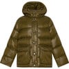 Featherlight Ribbed Collar Button Down Winter Jacket, Dark Olive - Jackets - 1 - thumbnail