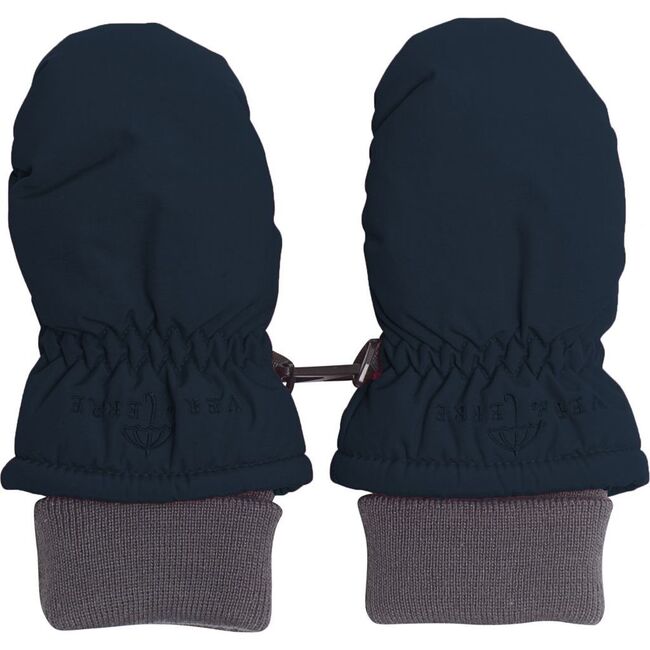 Girls Fleece Adjustable Wrist Ribbed Cuff Winter Ski Mittens, Navy