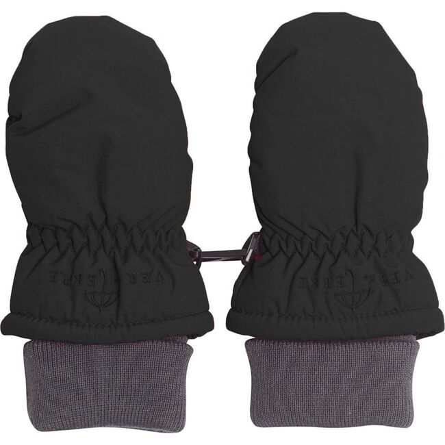 Girls Fleece Adjustable Wrist Ribbed Cuff Winter Ski Mittens, Anthracite