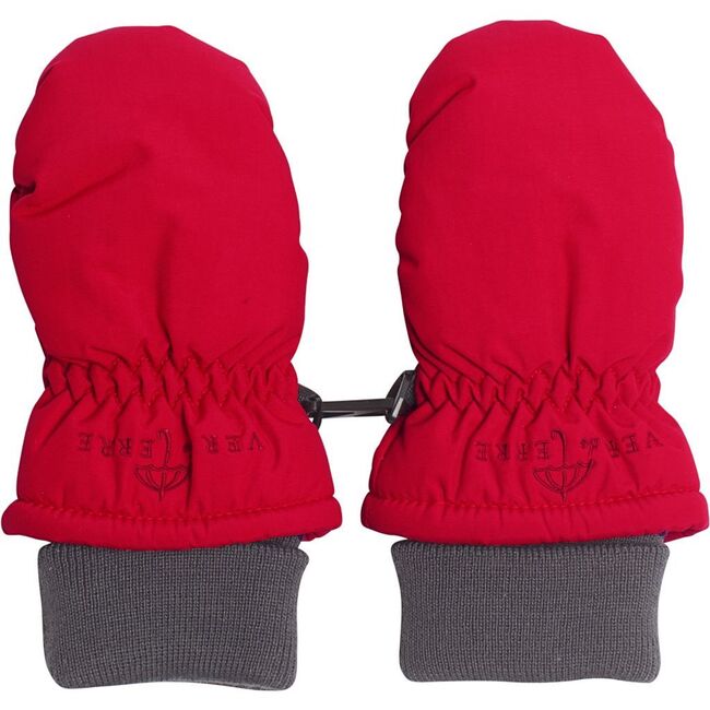 Girls Fleece Adjustable Wrist Ribbed Cuff Winter Ski Mittens, Cranberry