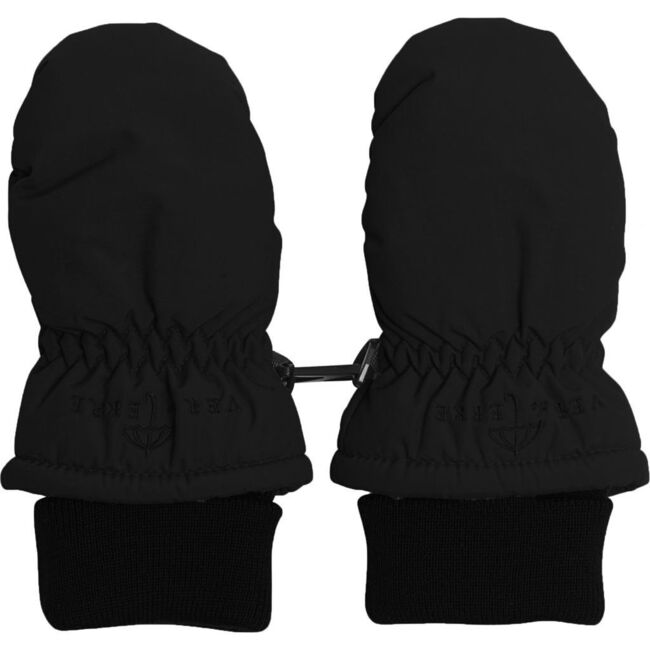 Girls Fleece Adjustable Wrist Ribbed Cuff Winter Ski Mittens, Black