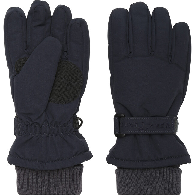 Girls Fleece Adjustable Wrist Ribbed Cuff Winter Ski Gloves, Navy