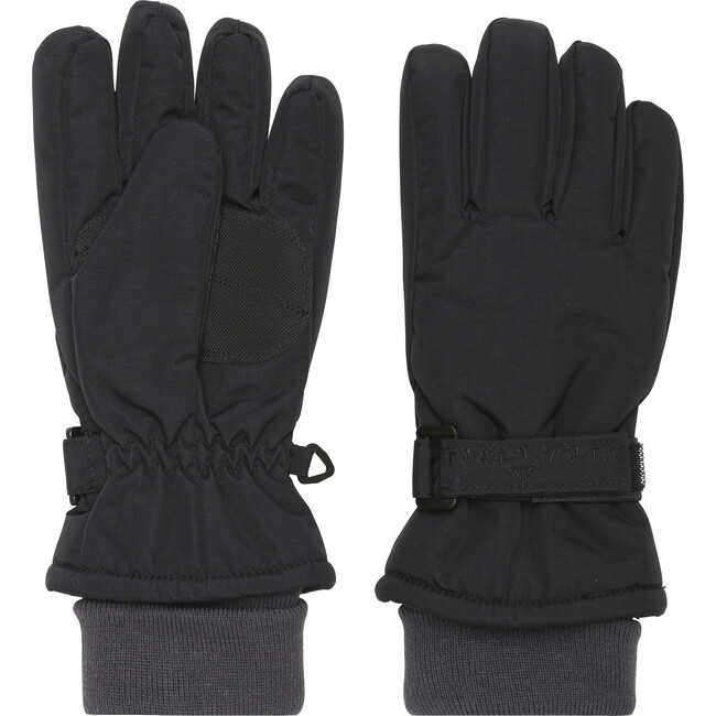 Adjustable Wrist Ribbed Cuff Winter Ski Gloves, Black