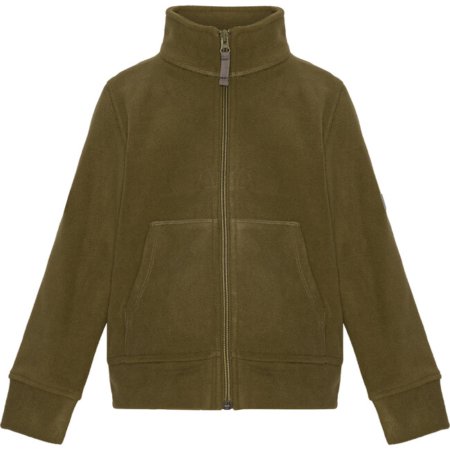 Girls Doubleface Contrast Colour Fleece Zipper Jacket, Dark Olive