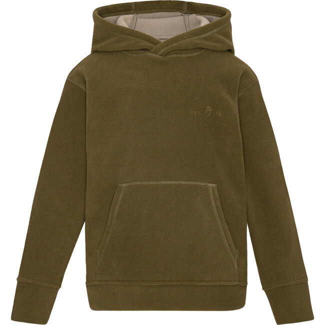 Girls Doubleface Contrast Color Fleece Pocket Hoodie, Dark Olive & Mocca