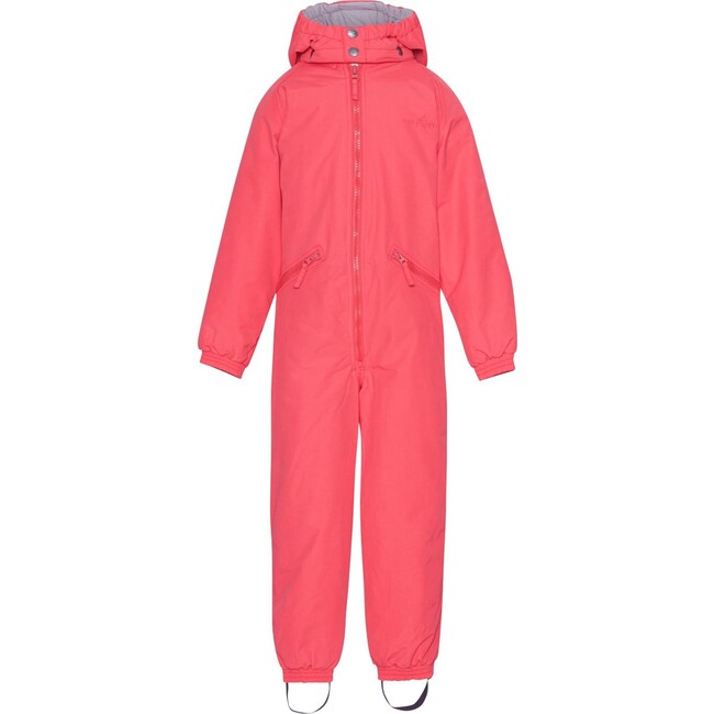 Girls Detachable Hood Elastic Back & Cuff Zipper Wintersuit, Flamingo