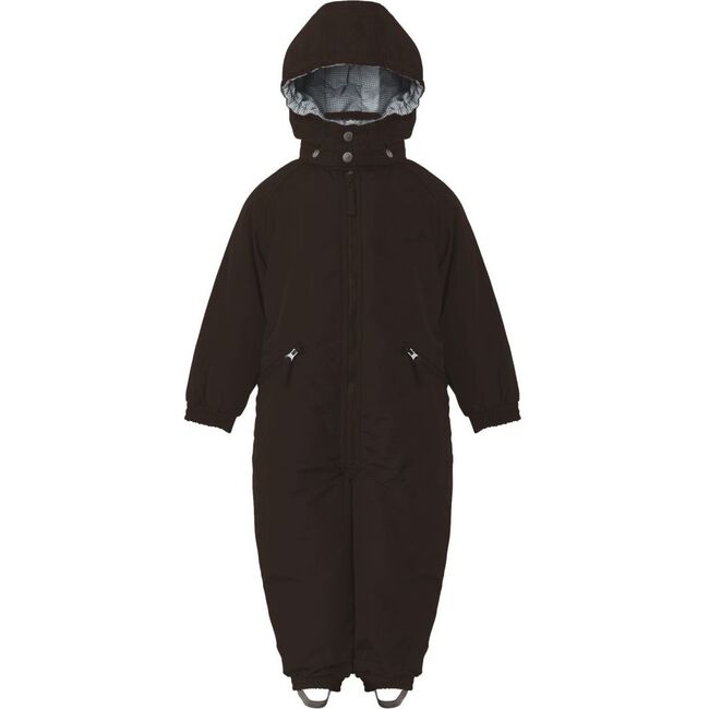 Girls Detachable Hood Elastic Back & Cuff Zipper Wintersuit, Coffee