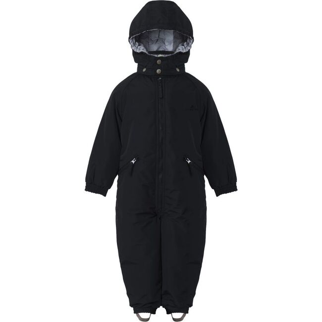 Girls Detachable Hood Elastic Back & Cuff Zipper Wintersuit, Black