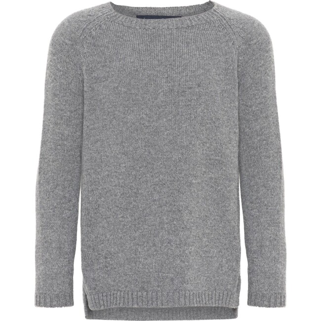 Girls Cashmere Long Sleeve Knit Sweater, Grey Melange