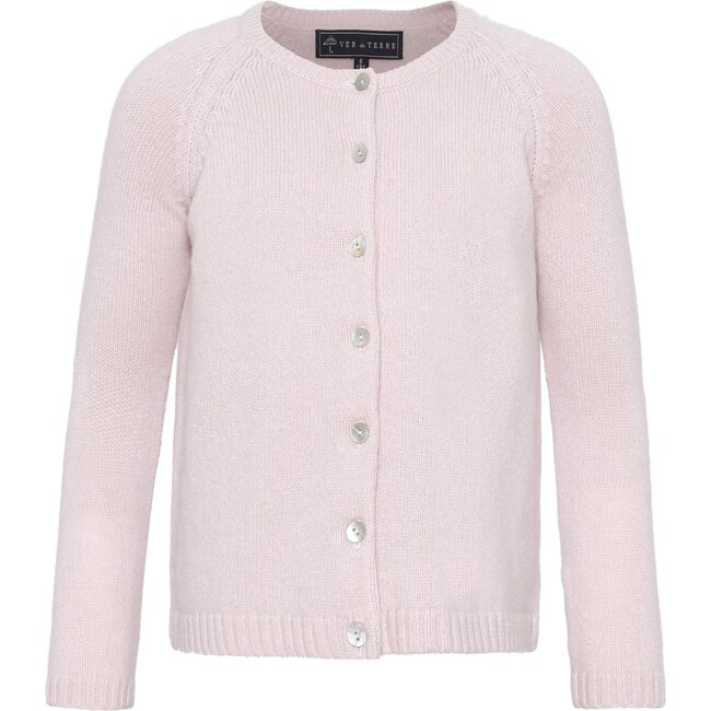 Girls Cashmere Long Sleeve Button Down Knit Cardigan, Rose Powder