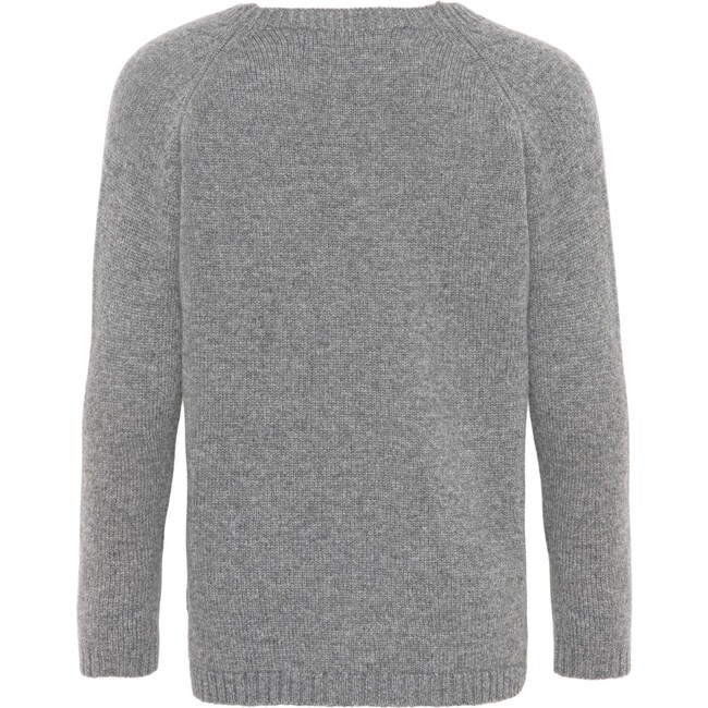 Children Cashmere Long Sleeve Knit Sweater, Grey Melange - Sweaters - 2