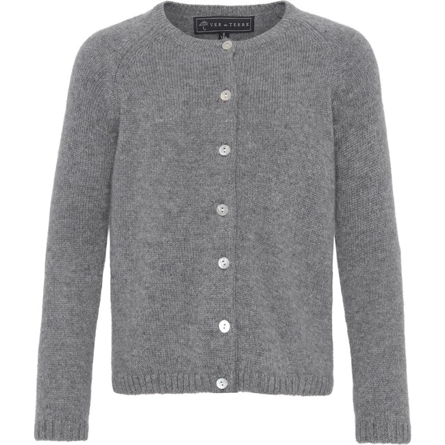 Girls Cashmere Long Sleeve Button Down Knit Cardigan, Grey Melange