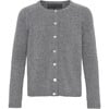 Children Cashmere Long Sleeve Button Down Knit Cardigan, Grey Melange - Cardigans - 1 - thumbnail