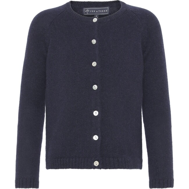 Girls Cashmere Long Sleeve Button Down Knit Cardigan, Navy