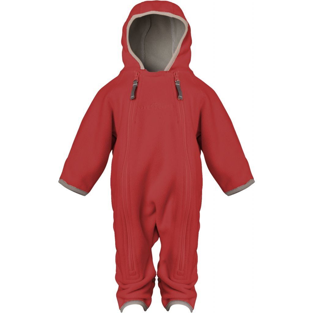 Baby Doubleface Contrast Color 2-Zipper Fleece Babysuit, Strawberry Sorbet & Mocca - Overalls - 1