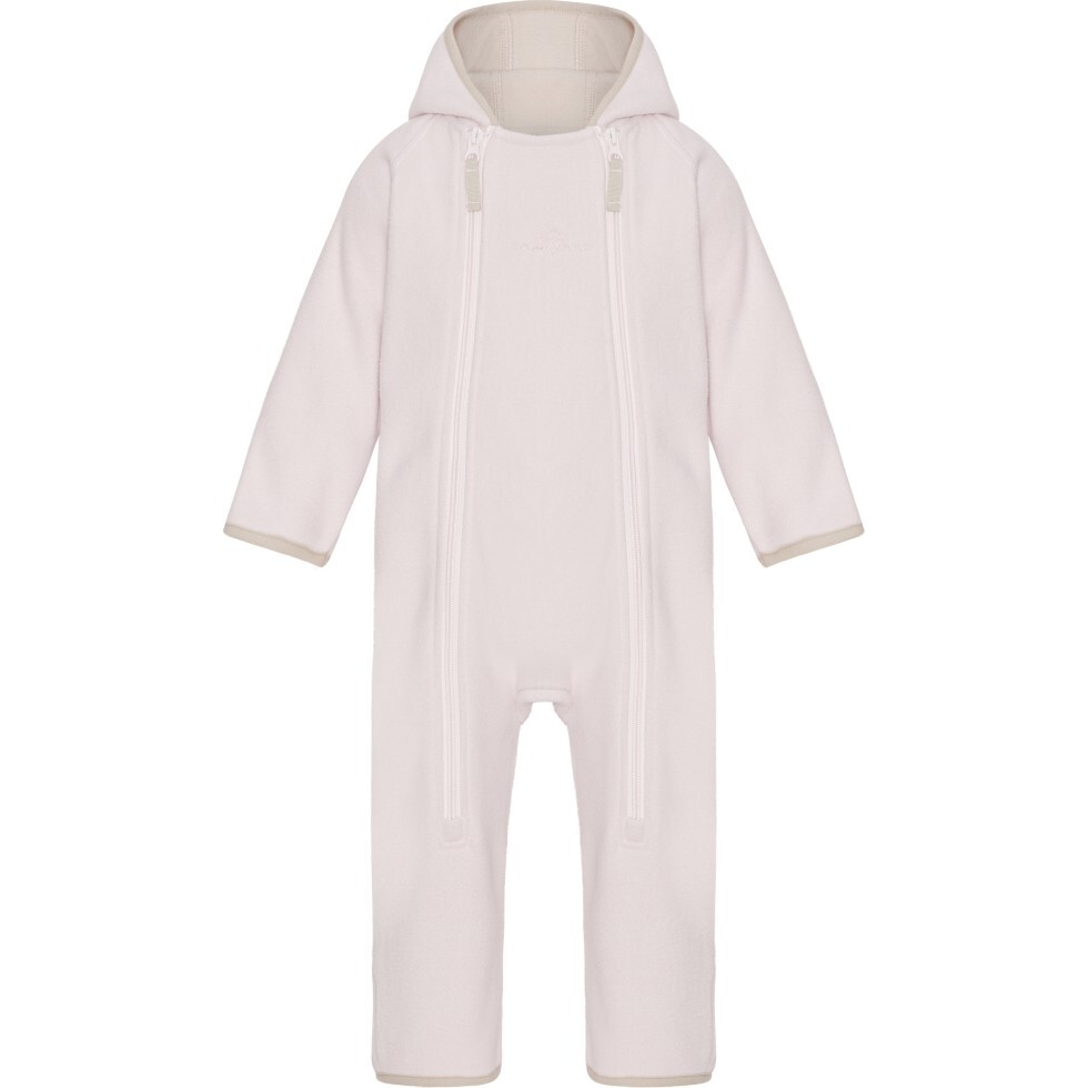 Baby Doubleface Contrast Color 2-Zipper Fleece Babysuit, Rose Powder & Kit - Overalls - 1