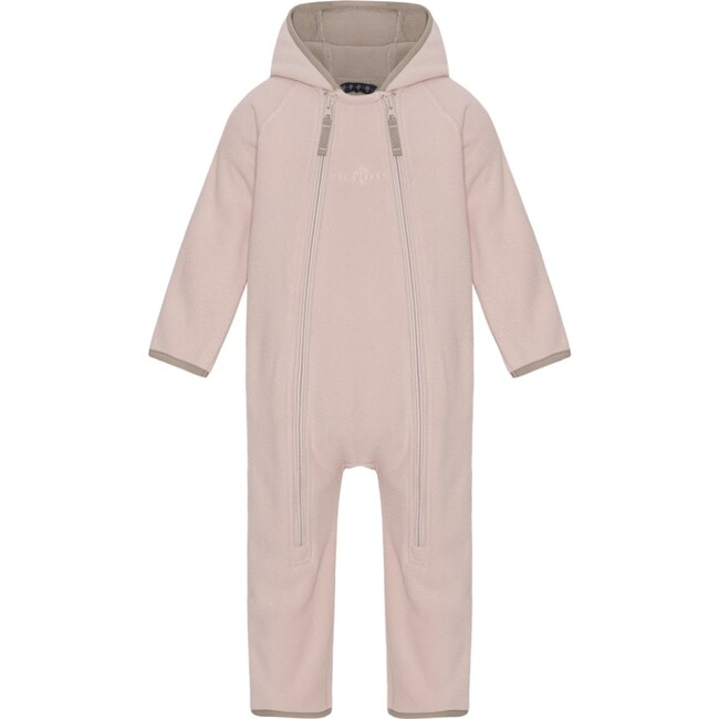 Baby Doubleface Contrast Color 2-Zipper Fleece Babysuit, Mahogany Rose & Mocca