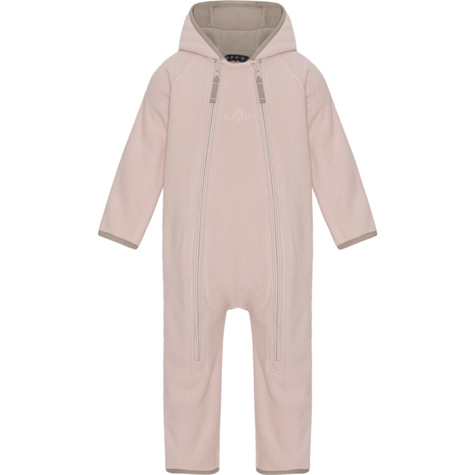 Baby Doubleface Contrast Color 2-Zipper Fleece Babysuit, Mahogany Rose & Mocca - Overalls - 1