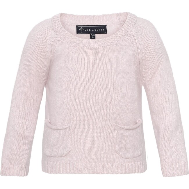 Baby Girls Cashmere Round Neck Pocket Knit Sweater, Rose Powder