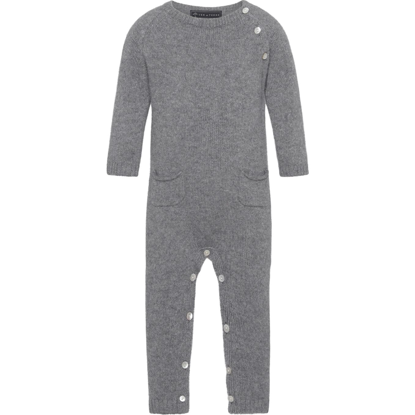 Baby Cashmere Long Sleeve Leg Snaps Knit Babysuit, Grey Melange - Overalls - 1
