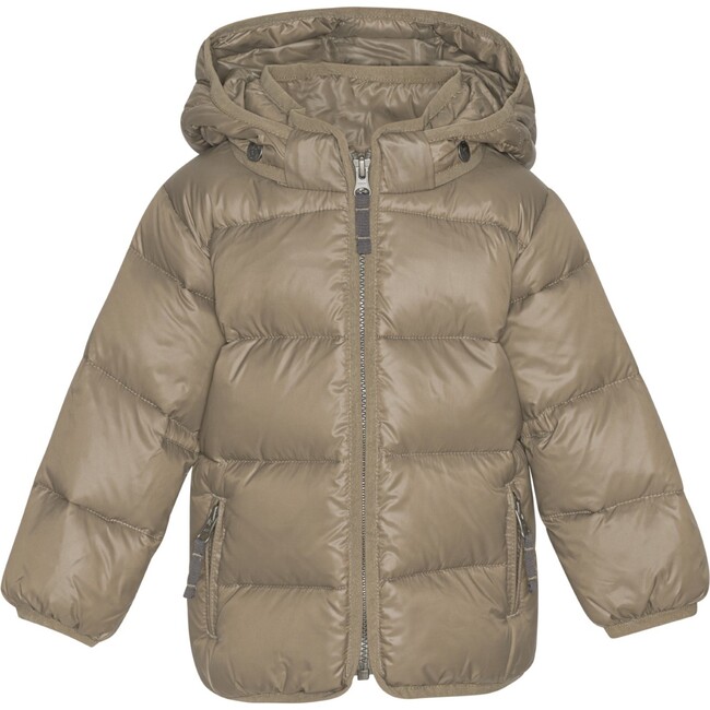 Baby Featherlight Detachable Hood Pocket Winter Jacket, Caramel & Grey