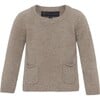 Baby Cashmere Round Neck Pocket Knit Sweater, Bear Melange - Sweaters - 1 - thumbnail