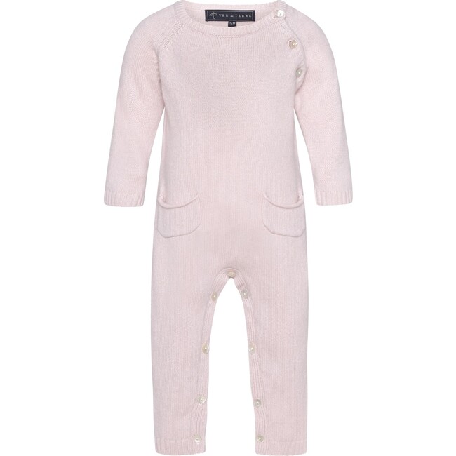 Baby Cashmere Long Sleeve Leg Snaps Knit Babysuit, Rose Powder