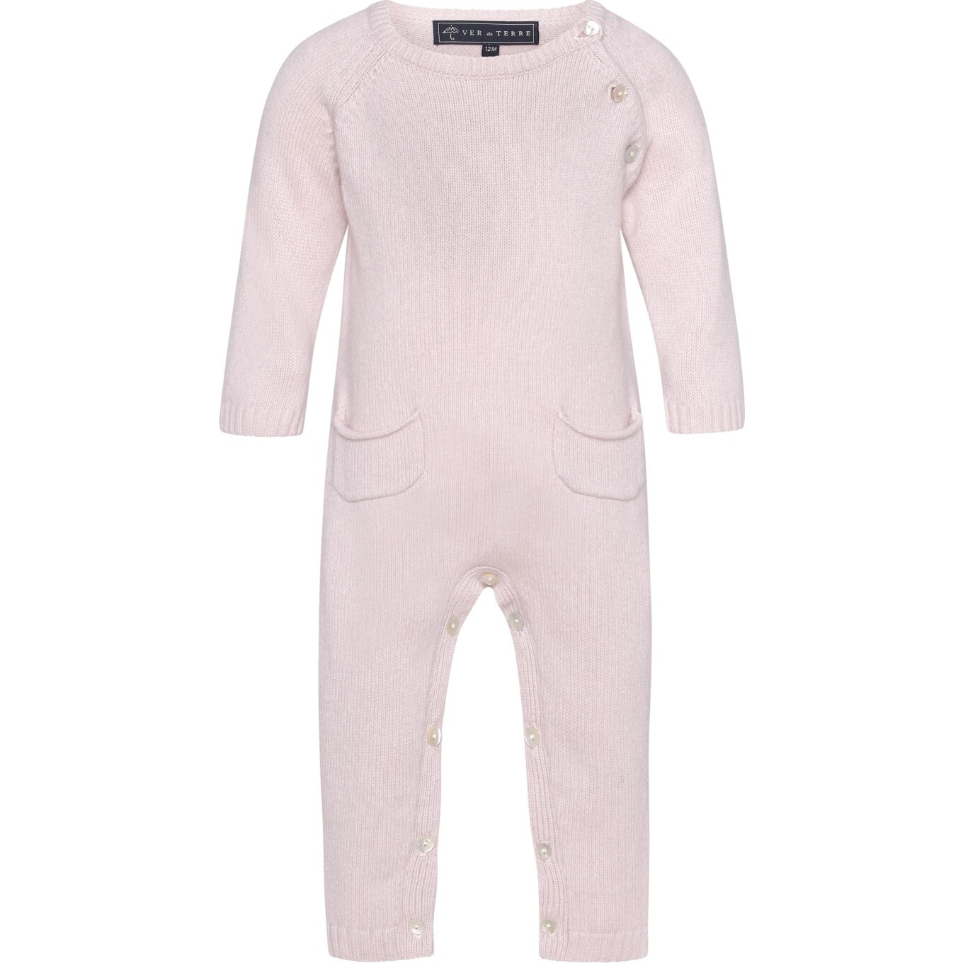 Baby Cashmere Long Sleeve Leg Snaps Knit Babysuit, Rose Powder - Overalls - 1